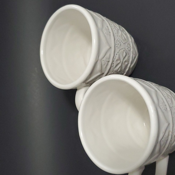 PIER 1 CHATEAU CLAIR Coffee Mugs Tea Cups White Hand Painted Stoneware - Picture 3 of 4